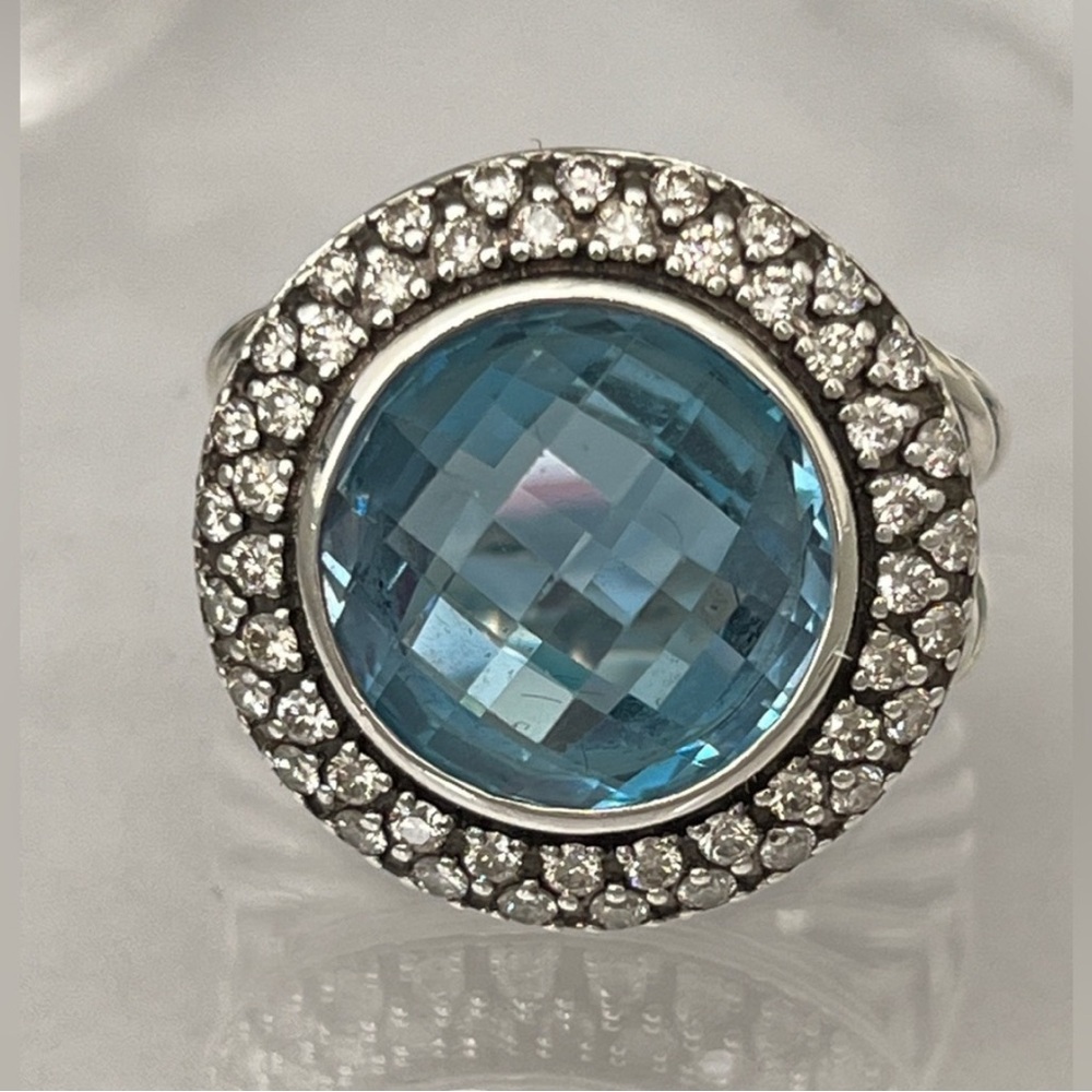 David Yurman Blue Topaz Diamond Large Cerise 20MM Cocktail Ring Size 6